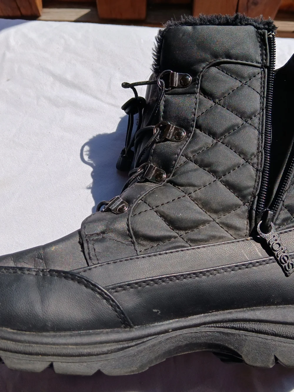 totes Quilted Faux-Fur Lace-Up Winter Boots - Black